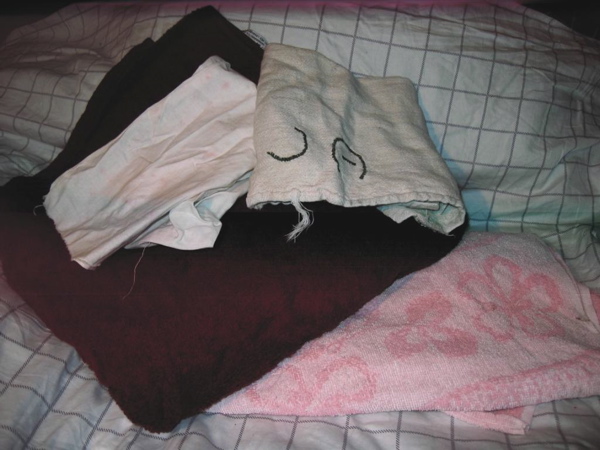 Assorted 'linens': Tablecloth, napkins, towel